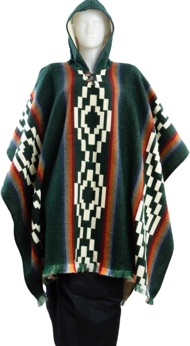 QISU Forest Green Alpaca Poncho - Alpaca Wool Poncho – Handmade in Ecuador, Soft, Warm & Lightweight Luxury Wrap