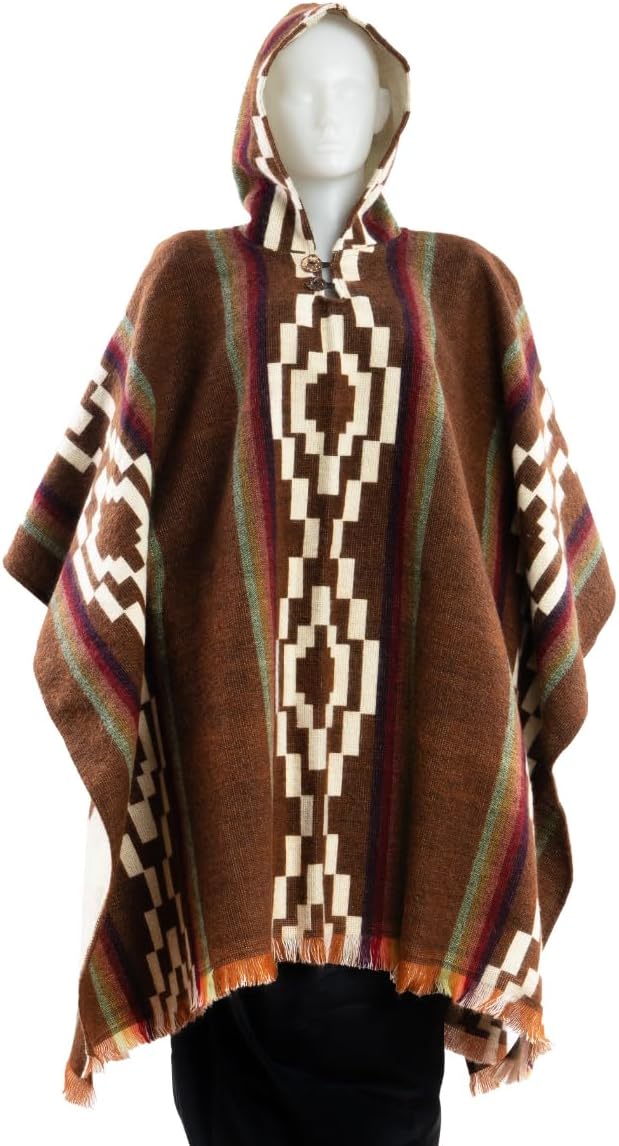 QISU Earthy Brown Alpaca Poncho - Handmade Alpaca Wool Poncho – Thick, Warm & Soft Wrap | Lightweight, Cozy, Authentic Ecuadorian Wool Poncho