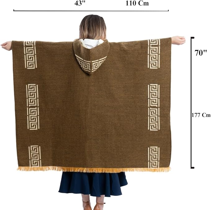 QISU Deep Mustard Alpaca Poncho -  Alpaca Wool Poncho, Handmade in Ecuador, Thick, Warm and Alpaca Wool Poncho, Lightweight and Soft - QISU