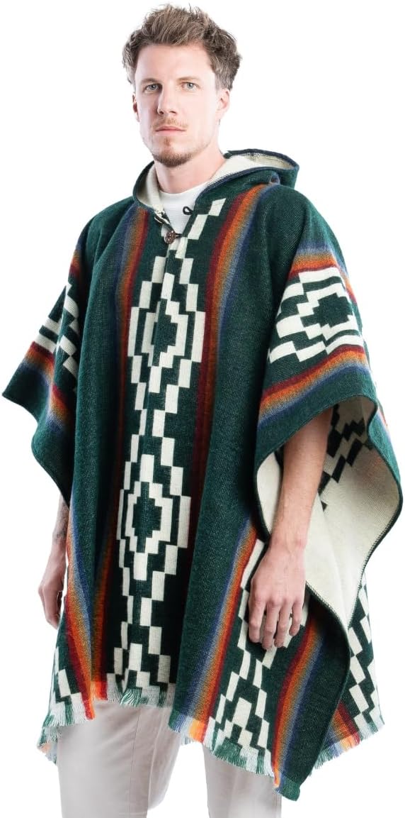 QISU Forest Green Alpaca Poncho - Alpaca Wool Poncho – Handmade in Ecuador, Soft, Warm & Lightweight Luxury Wrap