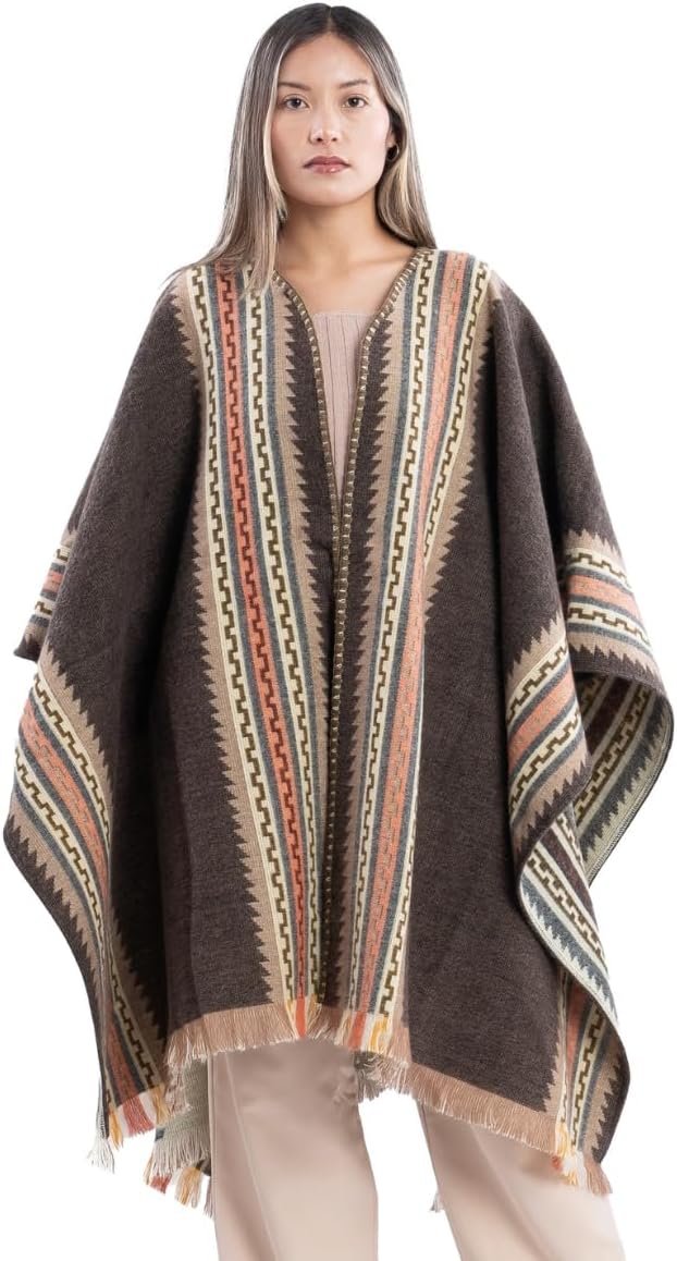 QISU Chestnut Brown Poncho - Alpaca Wool Poncho, Handmade in Ecuador, Thick, Warm and Alpaca Wool Poncho, Lightweight and Soft - QISU