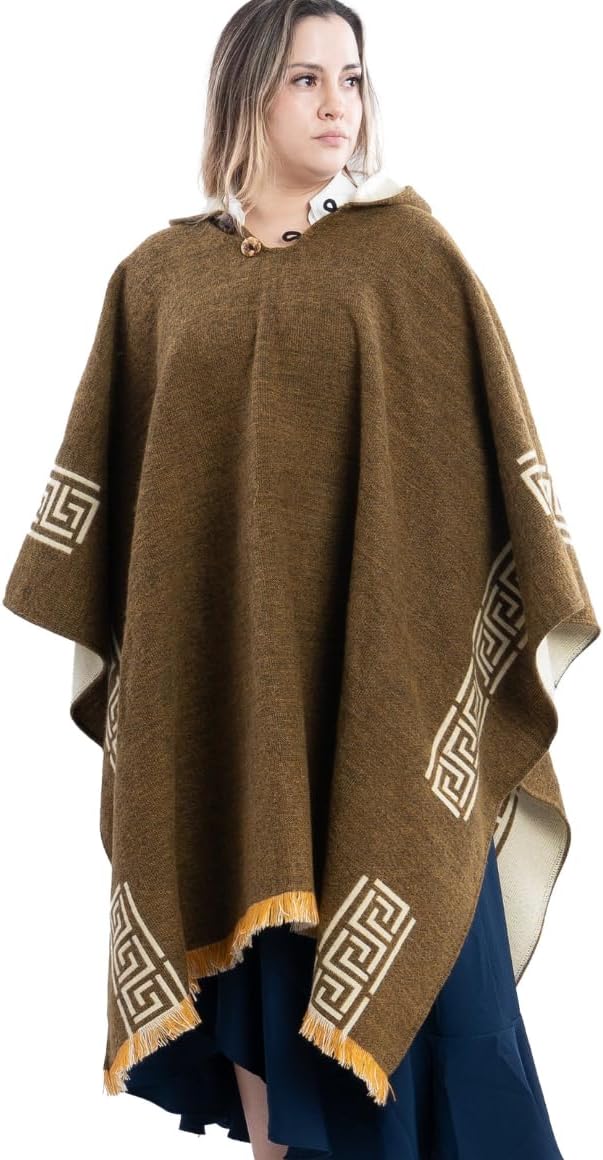 QISU Deep Mustard Alpaca Poncho -  Alpaca Wool Poncho, Handmade in Ecuador, Thick, Warm and Alpaca Wool Poncho, Lightweight and Soft - QISU