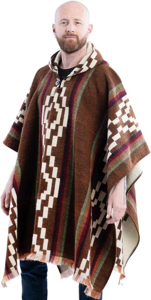 QISU Earthy Brown Alpaca Poncho - Handmade Alpaca Wool Poncho – Thick, Warm & Soft Wrap | Lightweight, Cozy, Authentic Ecuadorian Wool Poncho
