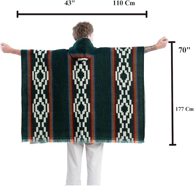 QISU Forest Green Alpaca Poncho - Alpaca Wool Poncho – Handmade in Ecuador, Soft, Warm & Lightweight Luxury Wrap