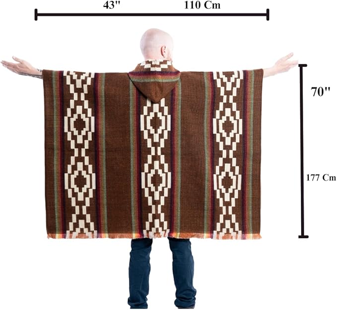 QISU Earthy Brown Alpaca Poncho - Handmade Alpaca Wool Poncho – Thick, Warm & Soft Wrap | Lightweight, Cozy, Authentic Ecuadorian Wool Poncho