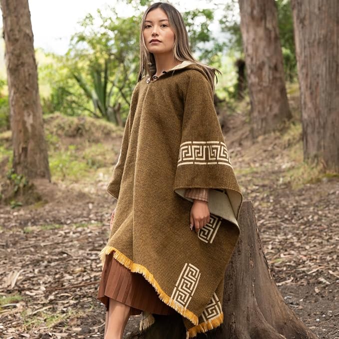 QISU Deep Mustard Alpaca Poncho -  Alpaca Wool Poncho, Handmade in Ecuador, Thick, Warm and Alpaca Wool Poncho, Lightweight and Soft - QISU