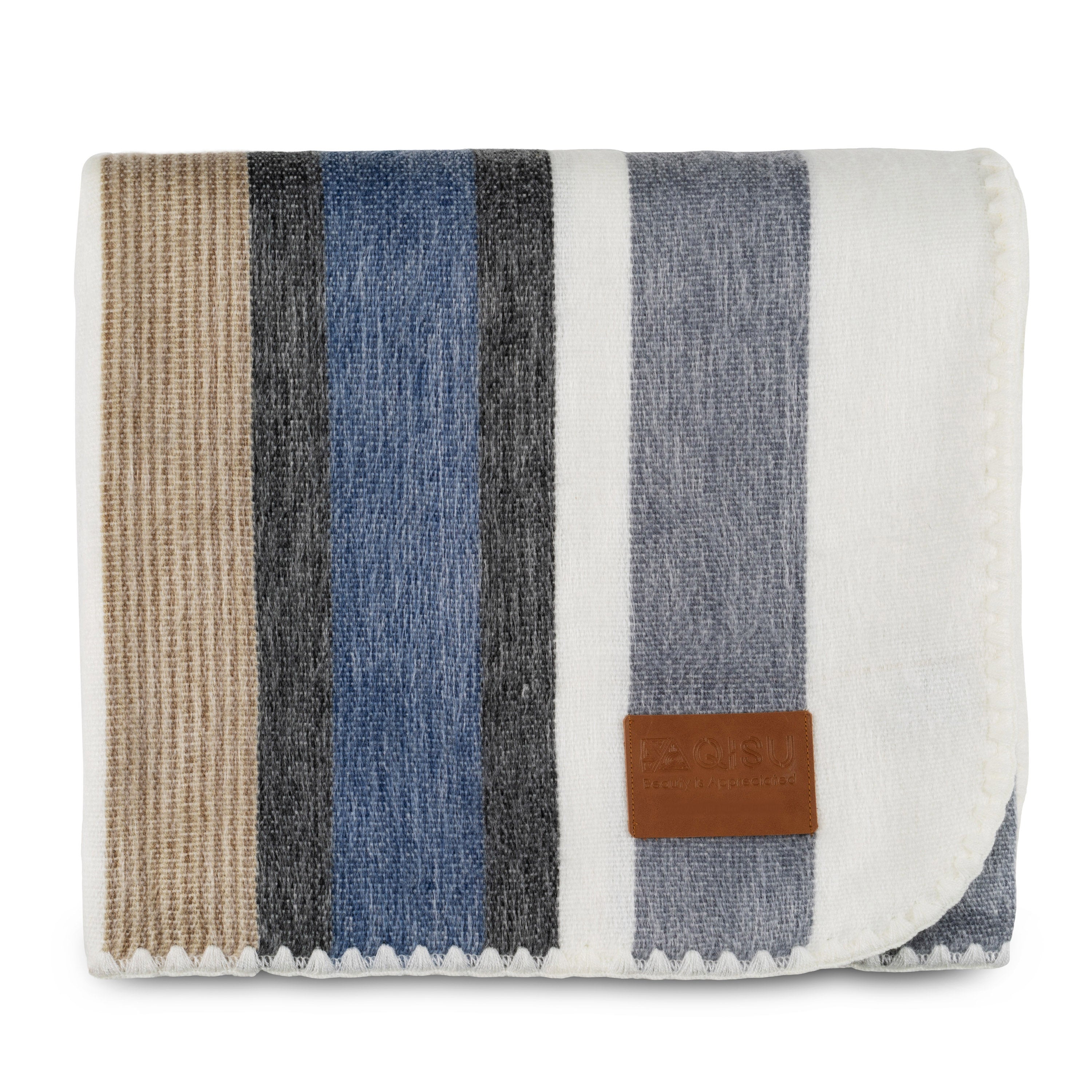 QISU Alpaca Wool Throw Blanket - Banded and Bold Blankets - QISU