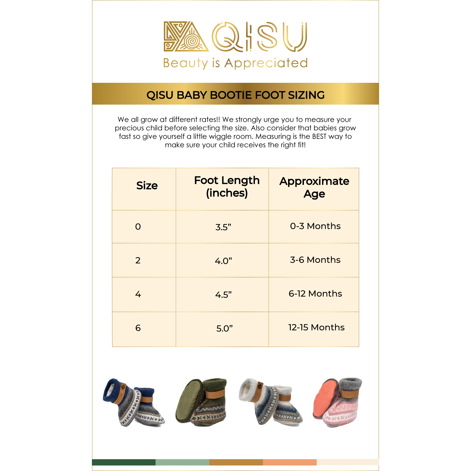Baby bootie 2025 size chart